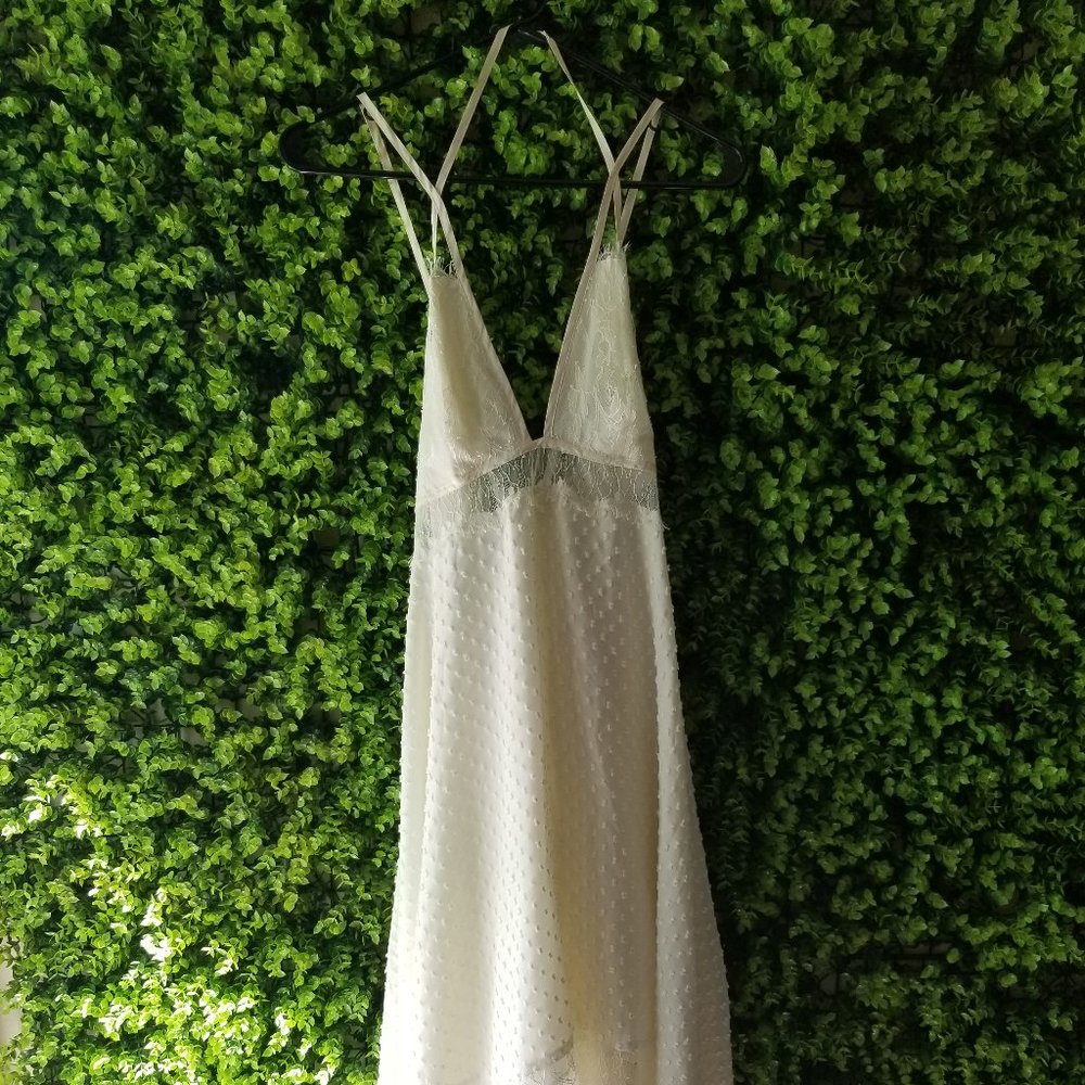 Bebe Swiss Dot Lace Trim Dress